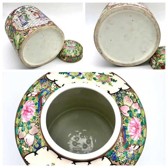 Huge Porcelain Canister Famille Rose Asian Figural Gold Gilt Floral Tea Caddy - Picture 11 of 15